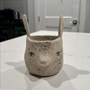 Anthropologie Bur Ware Studio Art Pottery Hand Painted Clay Ceramic Fox Vase/Mug